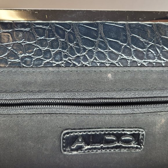 Aldo Bags Aldo Womens Clutch Handbag Black Animal Print Crocodile